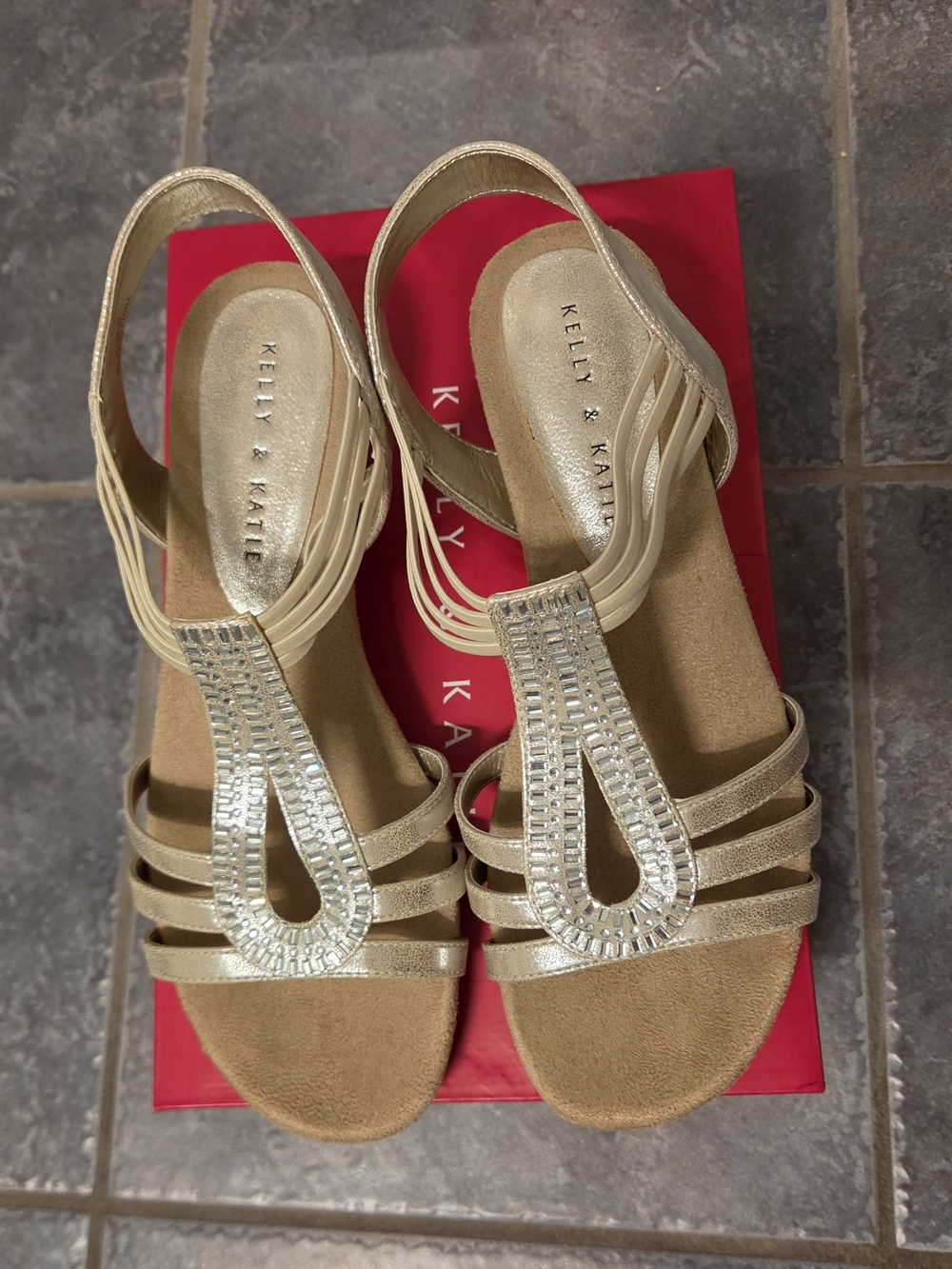 Kelly & Katie Metallic Gold T-Strap Wedge Sandals